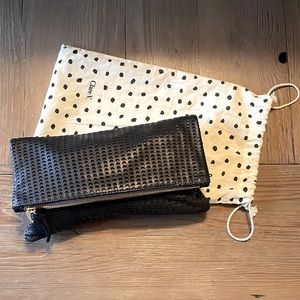 Clare V navy leather foldover clutch